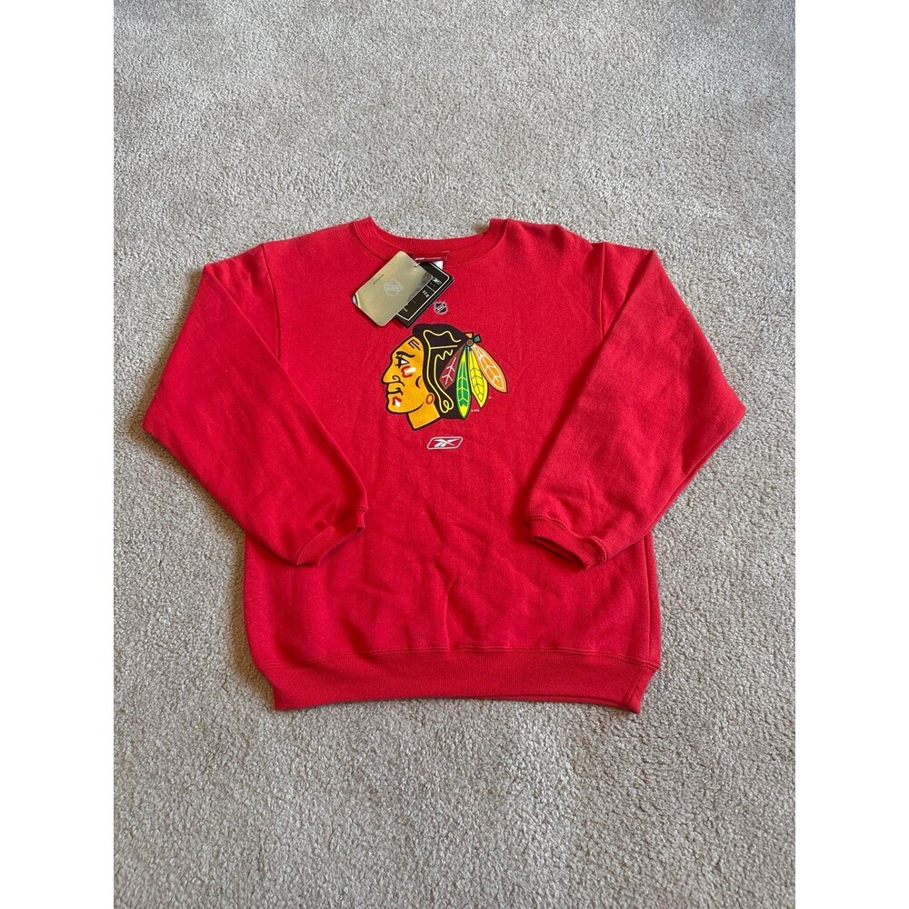 Chicago Blackhawks Reebok Youth Red NWT Crewneck Sweatshirt Size Large